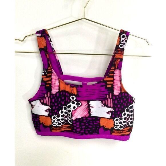 YMI Womens Purple Black Geometric Cut-Out Padded Scoop Neeck Sports Bra Medium - Picture 1 of 9
